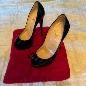 Christian Louboutin Lady Peep 150 Black Patent Leather, Size 37